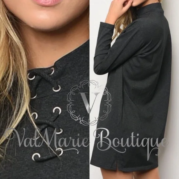 NEW Light Grey High Neck Sweater Lace Up Detail L - Picture 2 of 8